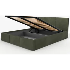 Muralo Polsterbett für Schlafzimmer Polsterbett mit Bettkasten und Gasdruckfeder Bett mit Polsterkopfteil Doppelbett 140x200 Bett mit Stauraum Khaki