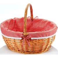 Kobolo Einkaufskorb Weidenkorb - Textil rot kariert - 45x34x20 cm, 30,6 l beige|braun