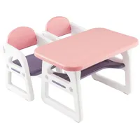 COSTWAY Kindersitzgruppe 3tlg. Kindermöbel, mit 2 Stühlen, mit Regal rosa