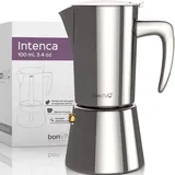 bonVIVO Intenca Espressokocher Induktion geeignet - Edelstahl Kaffeekocher in Schwarz Matt m. Wasserkessel, Sieb – Mokkakanne Silber (chrom), 2 Tassen 100ml