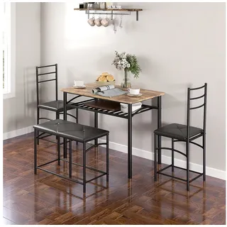 Homcom 4-tlg. Essgruppe, Esstisch mit 2 Stühlen, Bank, Platzsparende Esszimmergruppe, Esstisch-Set für kleine Räume, Küche, Esszimmer, Braun