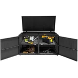 COSTWAY Auflagenbox Rattan, 333L, Kissenbox mit Doppeltüren & Deckel & Ablage, Gartenbox Truhenbank Sitzbank, Gartenbox wetterfest, für Terrasse Garten Balkon, 115/215x60x65cm (Schwarz)