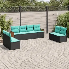 vidaXL Gartensofa-Set mit Kissen, schwarzes Polyrattan