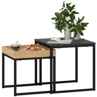 Homcom 2er-Set Couchtisch, Eckiger Beistelltisch, Kaffeetisch mit Stahlgestell, Sofatisch