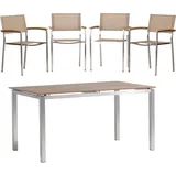 ACAMP Set 4x Stapelsessel Skye 1x Tisch Skye 150 cm x 90 cm Edelstahl-Cemento