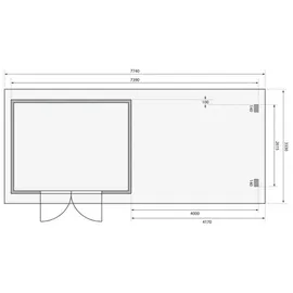 Karibu Bastrup 7 7,39 x 2,97 x 2,2 m natur inkl. 4 m Anbau, Seiten- und Rückenwand