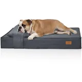 Knuffelwuff orthopädisches Hundebett Soleya 100x70cm Grau | Cord Hundebett mit Kopfkissen | Memory Foam Matratze | gelenkschonend & formstabil | Bezug waschbar 30 °C | für kleine bis große Hunde