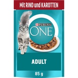 PURINA ONE Adult Katzenfutter nass, zarte Stückchen in Sauce mit Rind, 26er Pack (26 x 85g)