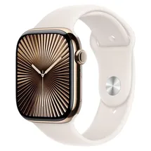 Apple Watch Series 10 GPS + Cellular 46 mm Titangehäuse gold Sportarmband polarstern M/L