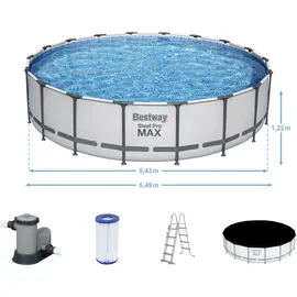 BESTWAY Steel Pro Max Frame Pool Set 549 x 122 cm lichtgrau inkl. Filterpumpe