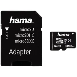 Hama microSDHC 16GB Class 10 UHS-I 80MB/s + SD-Adapter/Mobile