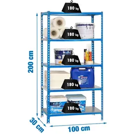 simonclick Metallregal 200 x 100 x 30 cm Blau/Silber