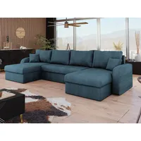 MIRJAN24 Wohnlandschaft Kris U Cord, mit Schlaffunktion und drei Bettkasten, U-Form mit Kissen-Set, L: 304 cm blau