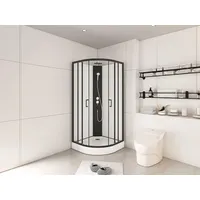 vente-unique Viertelkreis-Duschkabine - Anpassbare Höhe - 80 x 80 x 213/232 cm - Schwarz Weiß - ROVATA