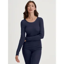CALIDA Langarmshirt "True Confidence", Damen, Gr. M (44/46), blau (evening blau), Rippware, Obermaterial: 70% Schurwolle, 30% Seide, Basic hüftbedeckend, Rundhals, Shirts Langarmshirt, Rundhals, Feinripp, atmungsaktiv, Wellensaum