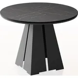 WFL GROUP Runder Ausziehbarer Esstisch mit Schwarzem Metallgestell - Moderner Industrieller Tisch in Schwarzer Marmoroptik für Esszimmer oder Küche - 120 cm bis 200 cm - EU - Marmor Schwarz