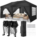 TOOLUCK Pavillon 3x6 Faltpavillon Wasserdicht Stabil Winterfest Faltbar Partyzelt mit 6 Seitenteilen Pop up Gartenpavillon UV Schutz 50+ Höhenverstellbar für Strand Hochzeit Camping, Grau