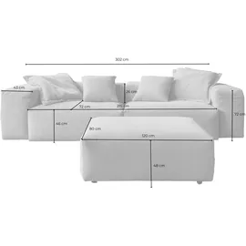 KAWOLA Sofa CELESTE 4-Sitzer mit Hocker Cord grau