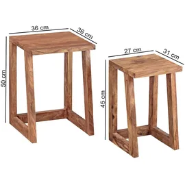 FineBuy 2er Set Beistelltisch Massivholz Wohnzimmer-Tisch Nachttisch Satztisch