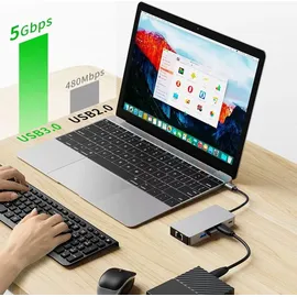 TECH-PROTECT HB05 HUB 9in1 Adapter USB-C + USB2.0 Usb3.0 Hdmi 4K 60Hz SD / TF Pd100W Rj45 - Grau