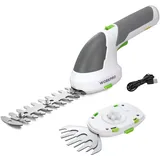 WORKPRO Gartenschere Akku 7,2V Weiß, handliche Grasschere und Strauchschere elektrisch mit 2 Messern 2.000mAh Akku und Typ C Kabel, 2 in 1 Rasenkantenschneider Schnittbreite 10cm, Schnittlänge 15cm