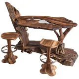 JV Möbel Bartisch 2x Hocker rechteckig Holz 80 x 120 cm Braun