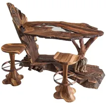 JV Möbel Bartisch 2x Hocker rechteckig Holz 80 x 120 cm Braun