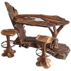 JV Möbel Bartisch 2x Hocker rechteckig Holz 80 x 120 cm Braun