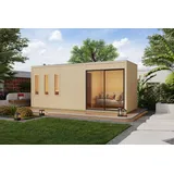 Karibu Saunahaus Außensauna Gartensauna Monterey unbehandelt Ofen 11 kW  externe Strg easy 73mm Elemente 574x217x244 cm