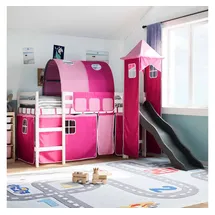 vidaXL Kinderhochbett mit Turm Rosa 90x200 cm Massivholz Kiefer