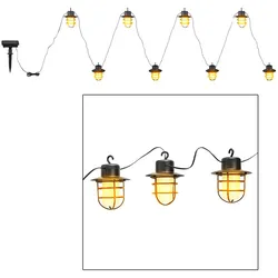 LED Solar Lichterkette Aussen Solarlampe Garten Dekoration Retro Stil, Flammeneffekt, Akku Erdspieß, schwarz, 8x LED warmweiß, DxL 8x200 cm