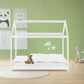ML-Design Kinderbett Hausbett 80 x 160 cm Kiefer massiv weiß