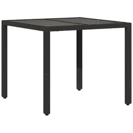 vidaXL Gartentisch mit Glasplatte Schwarz 90x90x75 cm Poly Rattan