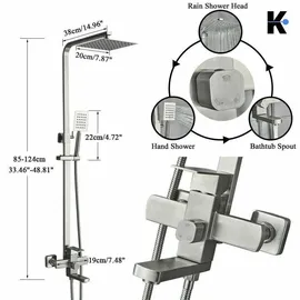 klarwerk LANA | Premium Regendusche Set Silber gebürstet Edelstahl | Design Duscharmatur Duschsystem | Mischbatterie Dusche komplett mit Handbrause
