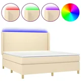 vidaXL Boxspringbett mit Matratze & LED Creme 160x200 cm Stoff