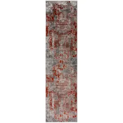 Kadima Design `Dee` Abstrakte Kunst-Teppiche in Premium-Qualität. Farbe: Rot-Grau, 80x300 cm