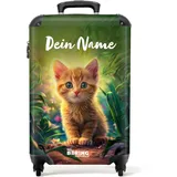 NoBoringSuitcases.com Kinder Koffer, Koffer Personalisiert, Reisetasche Mit Rollen, Reisekoffer Kinder, Trolley Kinder, Hartschalenkoffer, Handgepäck Koffer 55x40x20 cm (Rotes Kätzchen - Grün)