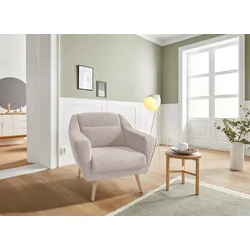 Sessel ANDAS "Bille", beige, B:87cm H:86cm T:90cm, Samtoptik (100% Polyester), Struktur (100% Polyester), Struktur fein (100% Polyester), Luxus-Microfaser weich (100% Polyester), Sessel, Einzelsessel Lounge-Sessel, mit Naht im Rückenkissen und Eiche-Beinen, Design by Morten Georgsen