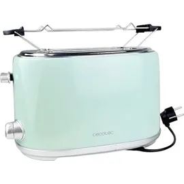 Cecotec Toaster 2 Scheiben Toast&Taste 1000 Retro Double Green, 980 W, 2 Breite und Kurze Schlitze von 3,8 cm, Edelstahl, Obere Roste, Regulierbare Leistung, Krümelschublade