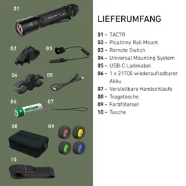 Ledlenser TAC7R Taschenlampe 3200 Lumen, 370m Leuchtweite, 30h Laufzeit, schwarz