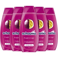 Schauma Schwarzkopf Pflege-Shampoo Fresh it Up! (5x 400 ml), Haarshampoo reinigt den Haaransatz sanft, Shampoo für fettigen Ansatz & trockene Spitzen, mit Passionsfrucht