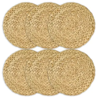 HMF Tischset rund geflochten aus Wasserhyazinthe, Platzset abwaschbar, 6er Set, 30 cm