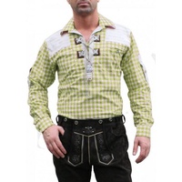 German Wear Trachtenhemd O12-Giftgrün Trachtenhemd für Lederhosen mit Verzierung Giftgrün/kariert