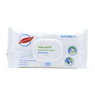 Schülke mikrozid® sensitive wipes Desinfektionstücher, Gebrauchsfertige und alkoholfreie Desinfektionstücher für Medizinprodukte, 1 Packung = 50 Tücher, premium
