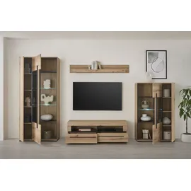 Home Affaire Wohnwand Cantara, moderne Anbauwand, Wohnzimmer-Set, in Eiche Evoke oder Weiß, (Set), enthält zwei Vitrinen, ein Lowboard und ein Wandboard braun