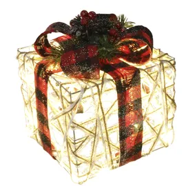 I.GE.A. Dekofigur I.GE.A. "Weihnachtsfigur Leuchtfigur LED-Geschenk mit Schleife", rot (weiß, rot), B:15cm H:19cm, Polyester, Dekofiguren, Geschenkpaket Schleife Tanne Beeren Zapfen Weihnachtsdeko beleuchtet