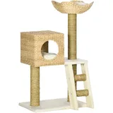 PawHut Kratzbaum 100,5 cm Katzenbaum mit Katzenhöhle, Bett, Treppe, Katzenkratzbaum mit Sisal-Kratzsäulen, Kissen, für Katzen bis 4,5 kg, Natur