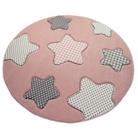 Kinderteppich Kinderteppich Sterne Kinderzimmerteppich Mädchen in rosa creme grau, Teppich-Traum, Rund, Höhe: 13 mm grau|rosa Rund - 160 cm x 160 cm x 13 mm