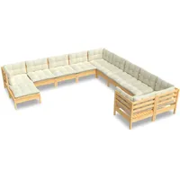 vidaXL 11-tlg. Garten-Lounge-Set mit Creme Kissen Kiefernholz