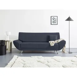 3-Sitzer INOSIGN "Saltare elegant und komfortabel, toller Designfuß", blau (dunkelblau), B:205cm H:78cm T:82cm, 100% Polyester, Sofas